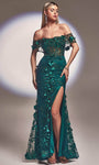 Glittering Sheer Slit Applique Beaded Illusion Mermaid Corset Natural Waistline Floor Length Off the Shoulder Floral Print Tulle Evening Dress