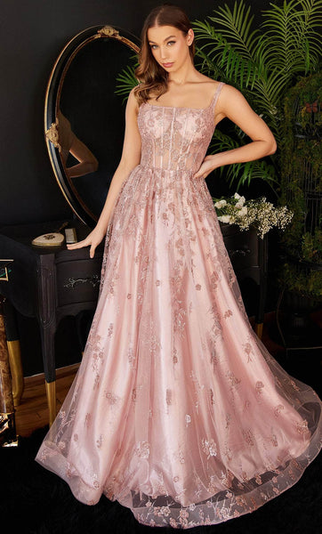 A-line Corset Natural Waistline Glittering Sheer Open-Back General Print Tulle Spaghetti Strap Tank Square Neck Prom Dress with a Brush/Sweep Train