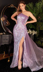 Natural Waistline Sheer Glittering Slit Asymmetric General Print Mermaid Prom Dress with a Brush/Sweep Train With Ruffles