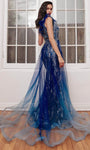 General Print Mermaid Natural Waistline Asymmetric Sheer Slit Glittering Prom Dress with a Brush/Sweep Train With Ruffles