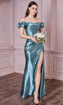 Tall Sophisticated Sheath Natural Waistline Open-Back Slit Gathered Pleated Back Zipper Draped Ruched Off the Shoulder Sheath Dress/Prom Dress with a Brush/Sweep Train With Ruffles