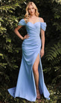 V-neck Mermaid Sweetheart Crepe Open-Back Pleated Slit Back Zipper Cold Shoulder Sleeves Off the Shoulder Spaghetti Strap Natural Waistline Prom Dress with a Brush/Sweep Train