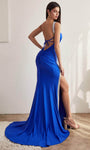 Floor Length Crystal Slit Ruched Lace-Up Backless Asymmetric Fitted Natural Waistline Sheath Sleeveless Beaded Trim Sheath Dress/Evening Dress with a Brush/Sweep Train