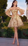 A-line Sheer Applique Glittering Puff Sleeves Sleeves Corset Natural Waistline Sweetheart Cocktail Short Floral Print Tulle Dress