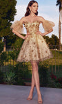 A-line Tulle Corset Natural Waistline Sweetheart Floral Print Puff Sleeves Sleeves Cocktail Short Sheer Applique Glittering Dress