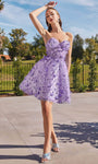 A-line Tulle Sweetheart Puff Sleeves Sleeves Corset Natural Waistline Floral Print Glittering Applique Sheer Cocktail Short Dress