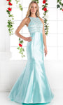 Mermaid Jeweled Neck Sleeveless Natural Waistline Beaded Jeweled Floor Length Evening Dress with a Brush/Sweep Train