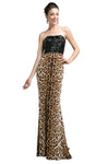 Strapless Animal Cheetah Leopard Print Straight Neck Natural Waistline Fitted Beaded Sheath Sheath Dress with a Brush/Sweep Train