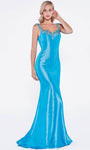 V-neck Plunging Neck Beaded Open-Back Floor Length Sleeveless Mermaid Natural Waistline Evening Dress with a Brush/Sweep Train