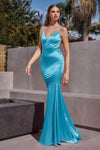 V-neck Natural Waistline Sleeveless Spaghetti Strap Satin Fitted Wrap Backless Mermaid Evening Dress