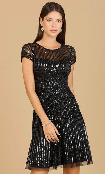 Beaded Back Zipper Sequined Illusion Fitted Cap Short Sleeves Sleeves Cocktail Short Natural Waistline Jeweled Neck Scoop Neck Sheath Sheath Dress