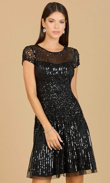 Sequined Back Zipper Beaded Fitted Illusion Natural Waistline Cap Short Sleeves Sleeves Jeweled Neck Scoop Neck Cocktail Short Sheath Sheath Dress