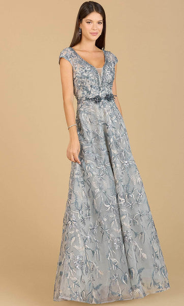 Sophisticated A-line V-neck Embroidered Back Zipper Sheer Beaded Natural Waistline Floor Length Sleeveless Lace Evening Dress
