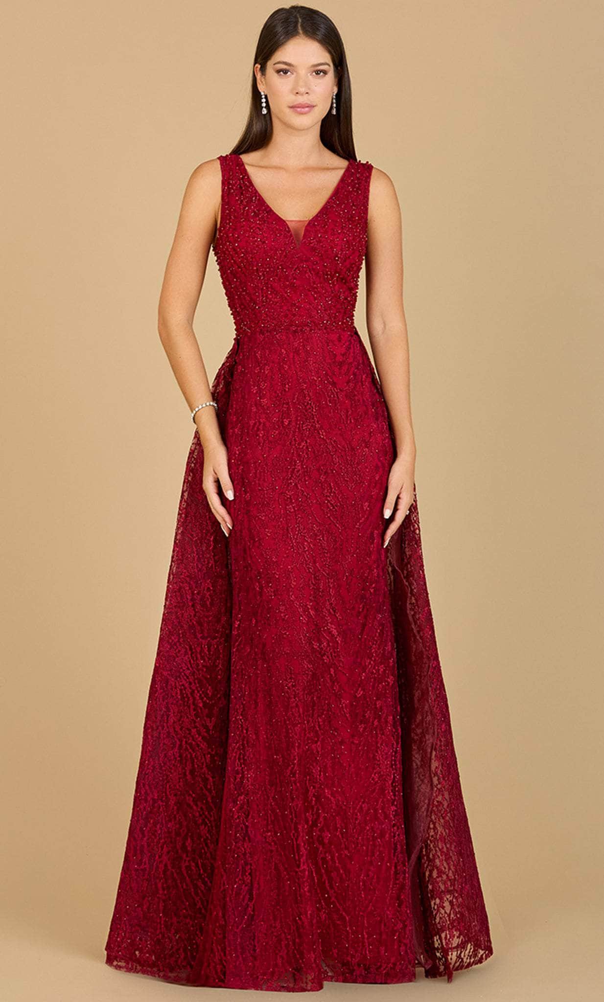 Lara Dresses 29197 - Plunging V-Neck Lace Evening Gown
