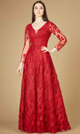 V-neck Lace Natural Waistline Long Sleeves Back Zipper Sheer Floor Length Dress with a Brush/Sweep Train