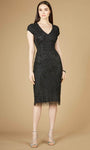 V-neck Above the Knee Beaded Back Zipper Cap Sleeves Sheath Natural Waistline Sheath Dress