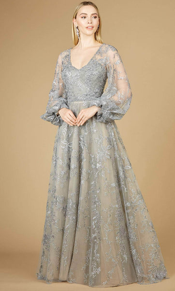 Queen Anne Neck Bell Sleeves Natural Waistline Fitted Back Zipper Beaded Embroidered Sheer Flower(s) Ball Gown Evening Dress/Party Dress with a Brush/Sweep Train