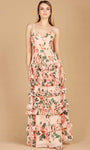 A-line Sweetheart Lace-Up Chiffon Sleeveless Spaghetti Strap Empire Waistline Floral Print Dress With Ruffles