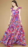 A-line Back Zipper Fitted Tiered Sleeveless Natural Waistline Ruffle Trim Floral Print Maxi Dress