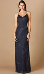 V-neck Floor Length Cowl Neck Back Zipper Open-Back Sequined Beaded Fitted Sheath Natural Waistline Sleeveless Spaghetti Strap Sheath Dress