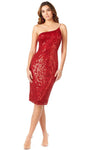 Sequined Open-Back Asymmetric Fitted Slit Natural Waistline Sheath Sleeveless Spaghetti Strap Above the Knee Sheath Dress