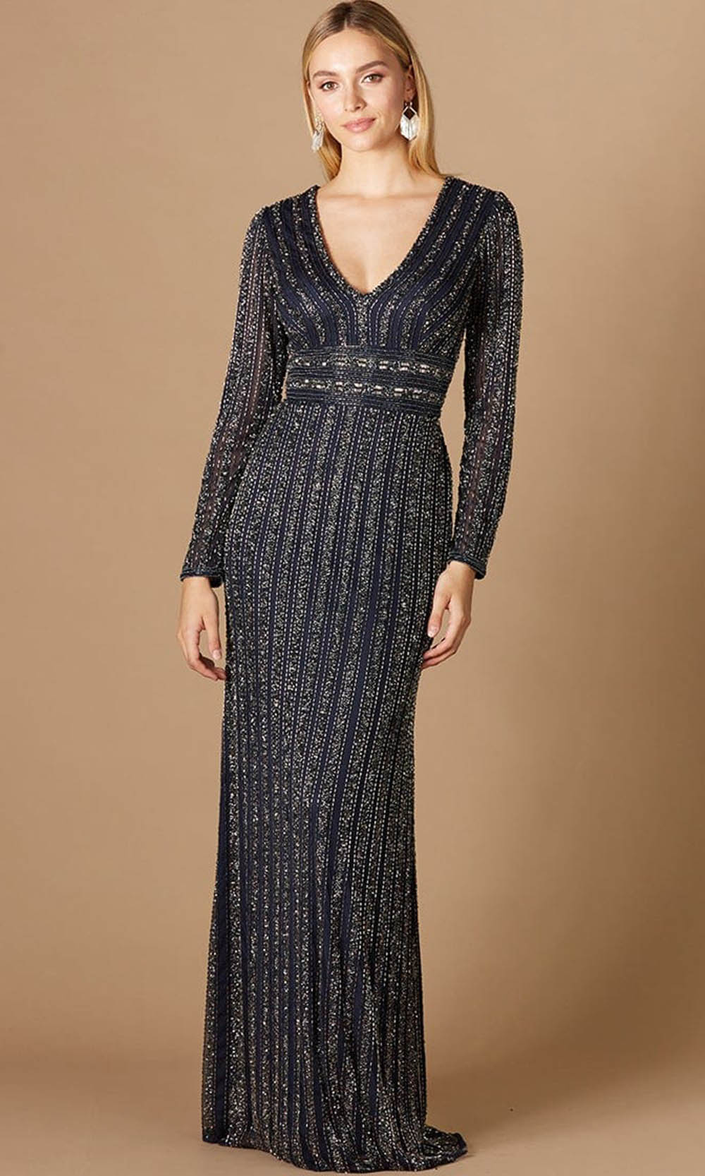 Lara Dresses 29343 - Long Sleeved Empire V Neck Evening Gown
