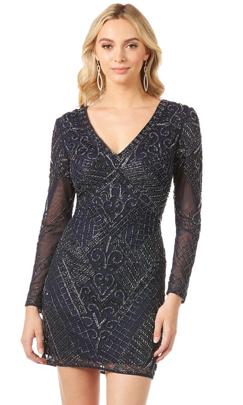 Lara Dresses 29344 - Fully Embellished Long Sleeve Cocktail Dress
