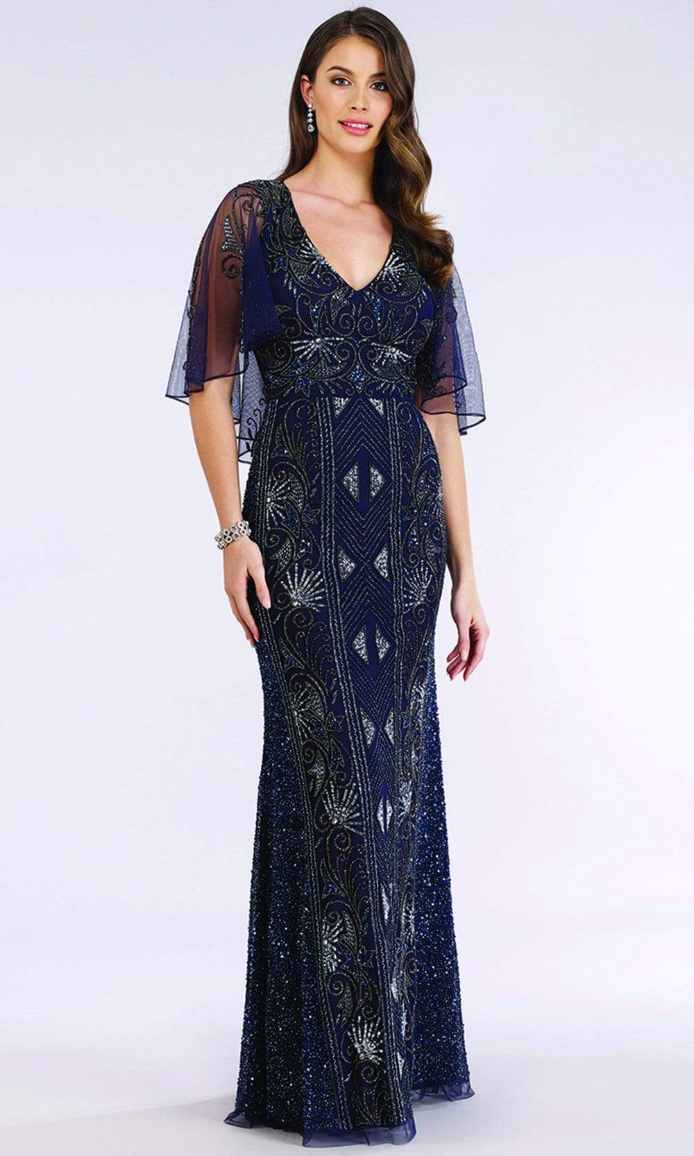 Lara Dresses - 29393 Embellished V-neck Long Sheath Dress
