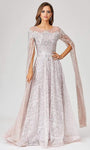 A-line Scoop Neck Long Sleeves Fitted Illusion Natural Waistline Floor Length Dress with a Brush/Sweep Train