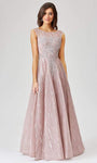 A-line Natural Waistline Beaded Pleated Fitted Floor Length Bateau Neck Cap Sleeves Dress