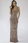 V-neck Beaded Side Zipper Draped Floor Length Sleeveless Natural Waistline Sheath Cowl Neck Plunging Neck Sheath Dress with a Brush/Sweep Train