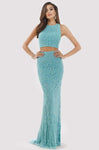 Sleeveless Jeweled Fitted Lace-Up Beaded Jeweled Neck Floor Length Natural Waistline Sheath Sheath Dress/Evening Dress with a Brush/Sweep Train