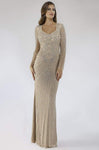 Back Zipper Beaded Fitted Long Sleeves Sheath Natural Waistline Sweetheart Floor Length Sheath Dress with a Brush/Sweep Train