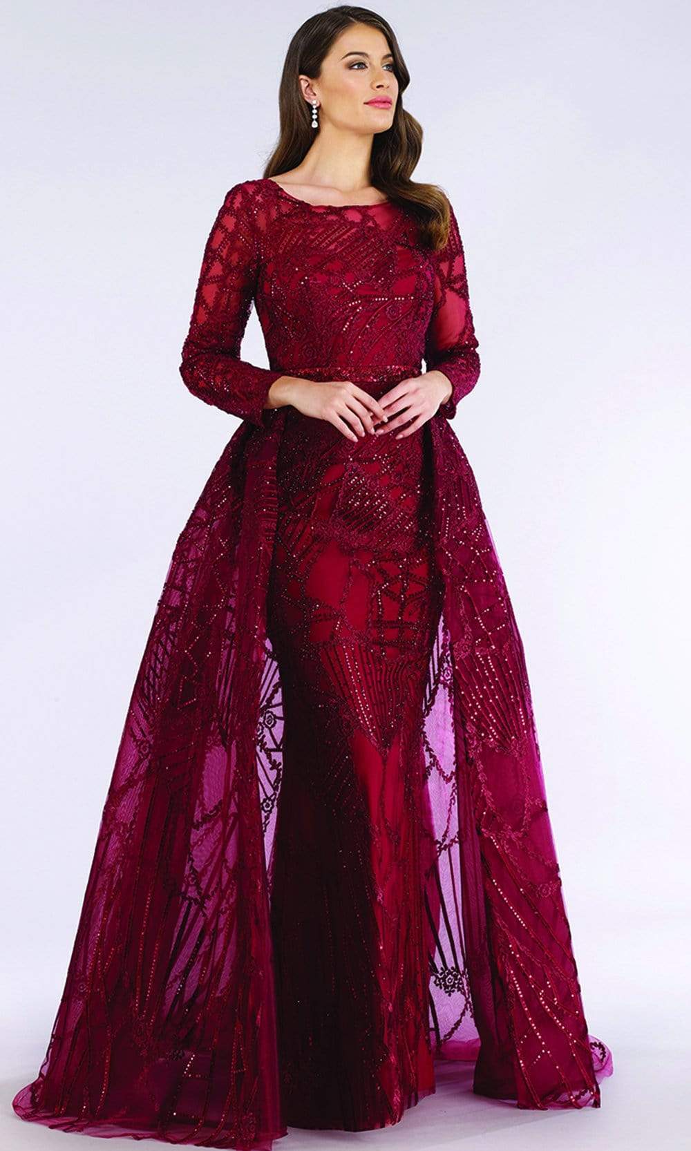 Lara Dresses - 29633 Embellished Bateau Dress With Overskirt
