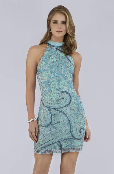 Sexy Sheath Halter Sleeveless Cocktail Above the Knee Natural Waistline General Print Beaded Back Zipper Open-Back Fitted Sheath Dress
