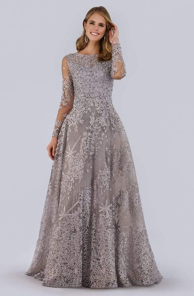 Sophisticated A-line Natural Waistline Lace Floral Print Bateau Neck Sweetheart Fitted Sheer Wrap Back Zipper Illusion Embroidered Beaded Applique Long Sleeves Dress with a Brush/Sweep Train