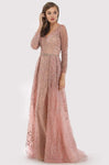 A-line V-neck Long Sleeves Floor Length Natural Waistline Fitted Lace Dress with a Brush/Sweep Train With Pearls