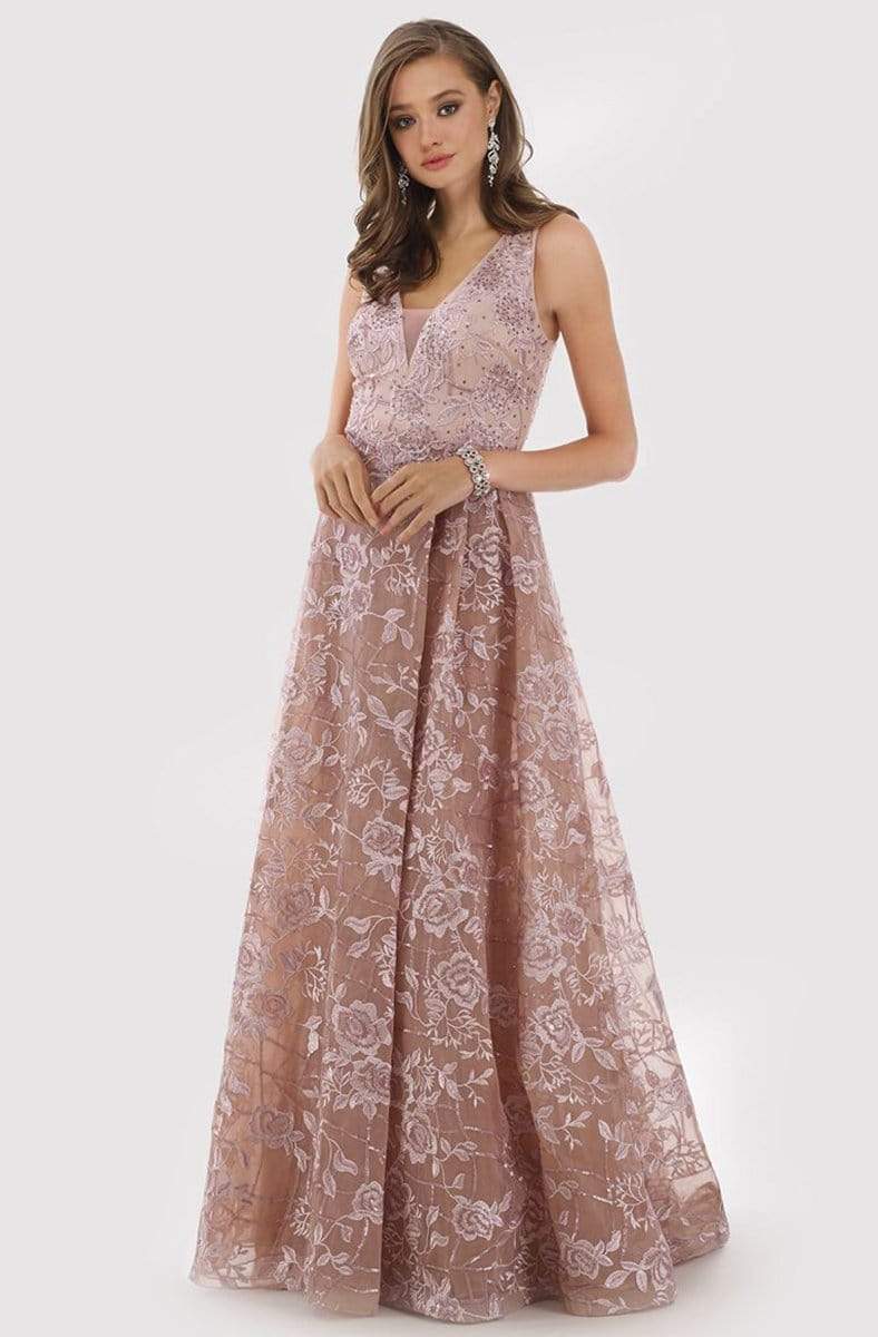 Lara Dresses - 29792 Floral Embroidered Long A-Line Gown
