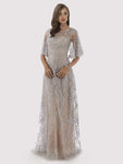 A-line Floor Length Natural Waistline Bateau Neck Back Zipper Illusion Beaded Pleated Dress