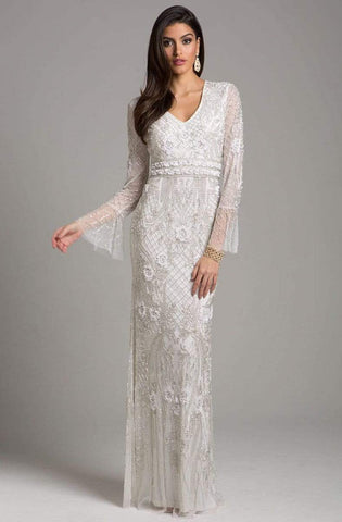 Lara Dresses - 33435 V Neck Long Sleeves Evening Dress Special Occasion Dress 4 / Ivory
