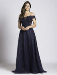 A-line Floor Length Natural Waistline Sheer Beaded Fitted Short Sleeves Sleeves Off the Shoulder Evening Dress