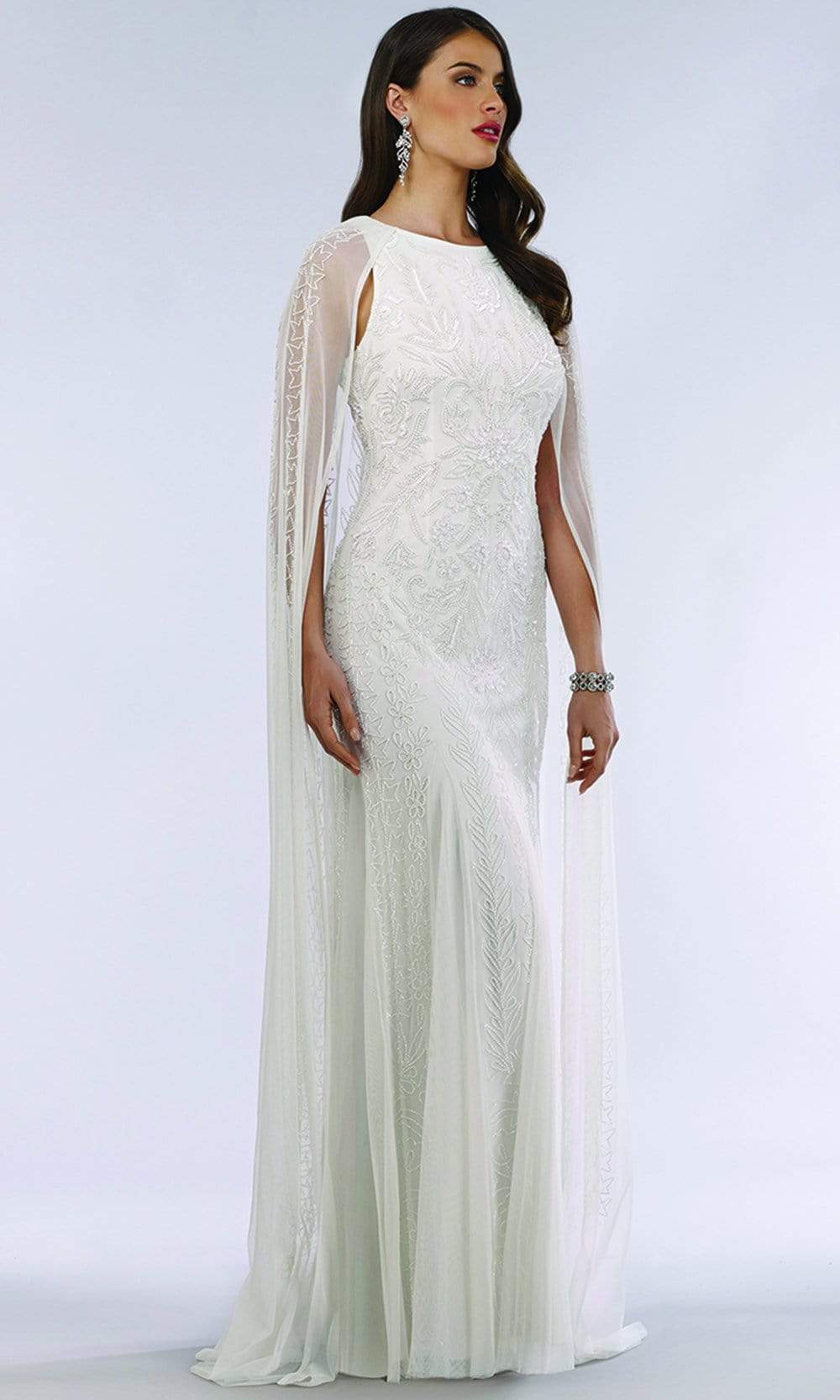 Lara Dresses - 51045 Caped Sleeveless Beaded Lace Bridal Dress
