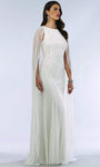 Sheath Lace Jeweled Neck Draped Back Zipper Beaded Sheer Sleeveless Natural Waistline Sheath Dress/Wedding Dress with a Brush/Sweep Train