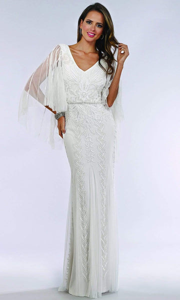 V-neck Natural Waistline Floor Length Lace Open-Back Beaded Sheer Draped Back Zipper Sheath Sheath Dress/Wedding Dress