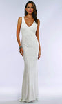 Sexy V-neck Sleeveless Natural Waistline Floor Length Fitted Beaded Sheath Cowl Neck Plunging Neck Sheath Dress/Evening Dress with a Brush/Sweep Train