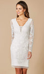 Sophisticated V-neck Plunging Neck Sheath Natural Waistline Above the Knee Long Sleeves Beaded Back Zipper Sheath Dress