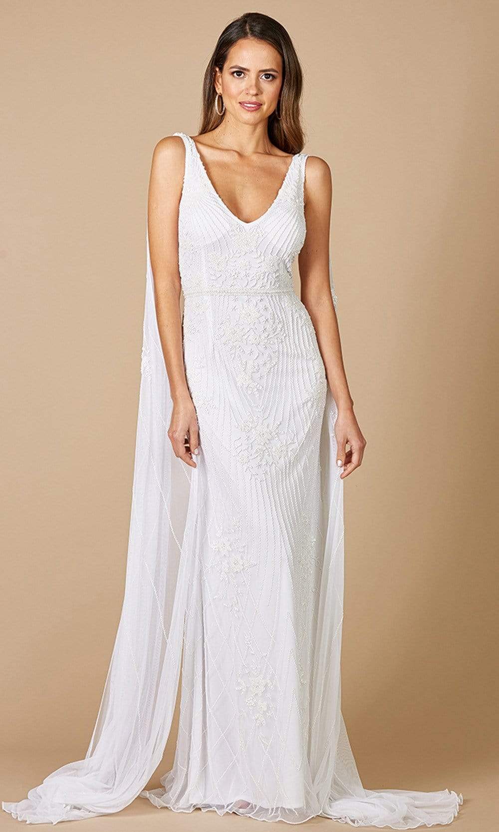 Lara Dresses - 51055 Cascading Beaded Sheath Bridal Gown