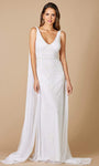 V-neck Natural Waistline Sheath Open-Back Back Zipper Fitted Beaded V Back Sleeveless Sheath Dress/Wedding Dress with a Court Train