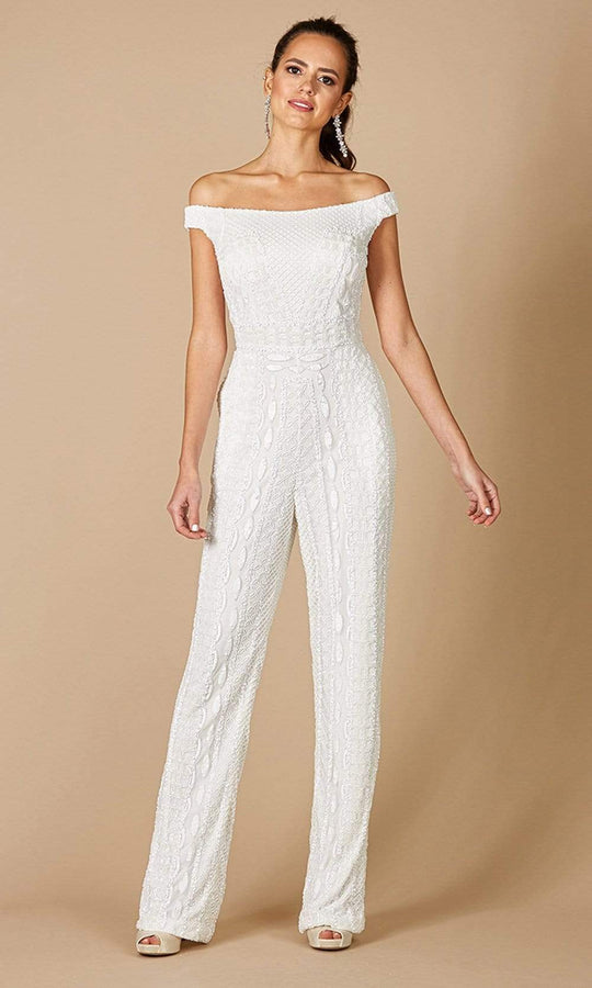 Perfect Ceremony Ivory Lace Short Sleeve Wide-Leg Jumpsuit