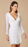 Sophisticated V-neck Long Sleeves Empire Waistline Tiered Beaded Back Zipper Sheath Plunging Neck Short Sheath Dress